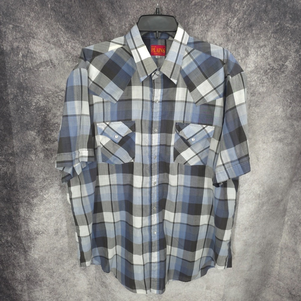 Ely Plains Western Shirt Mens XL Plaid Button Up Pearl Snap Cowboy Vaquero
